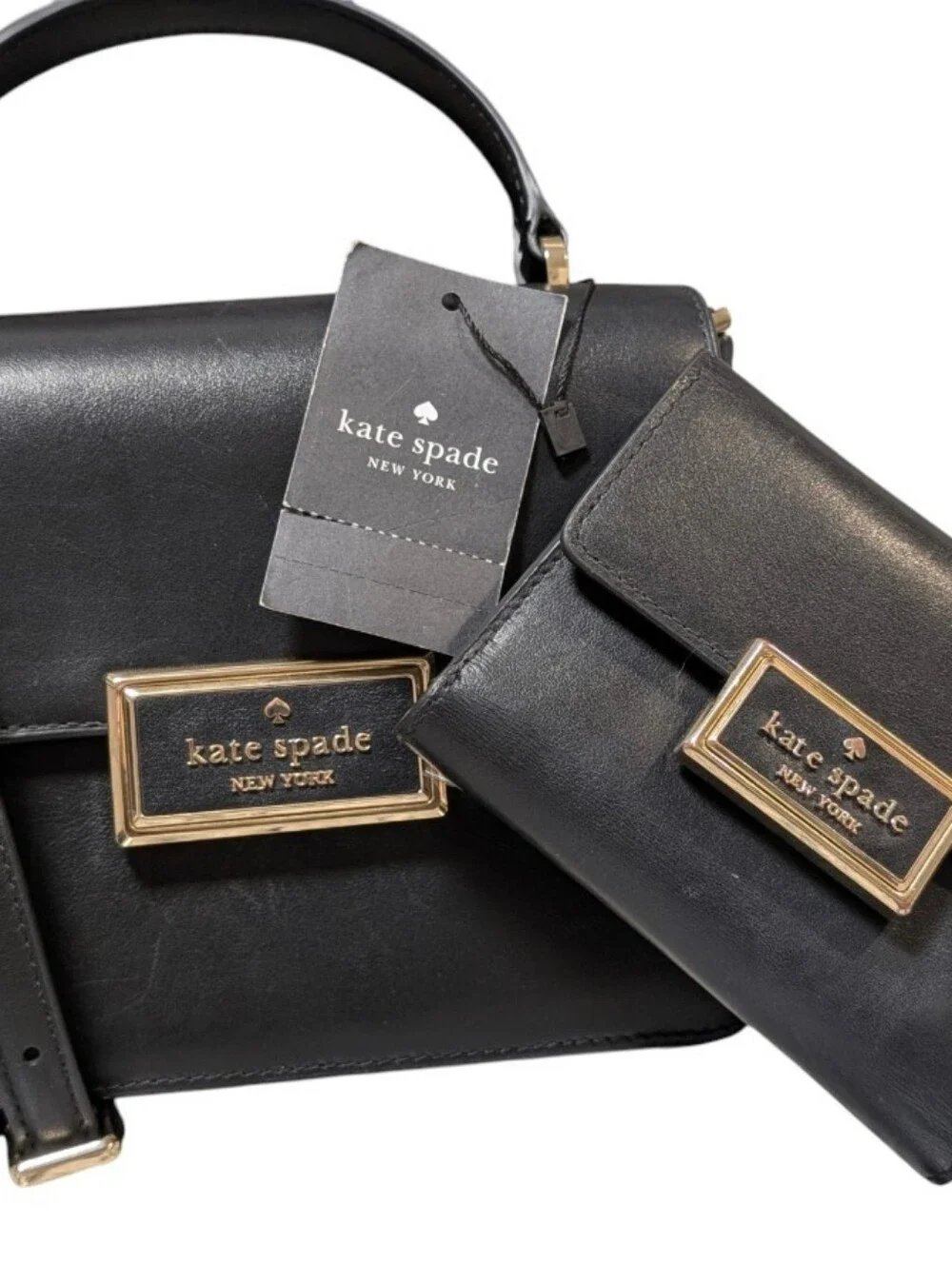Set Kate Spade ♠️ Black Reegan Small Top Handle Crossbody & Medium Flap Wallet